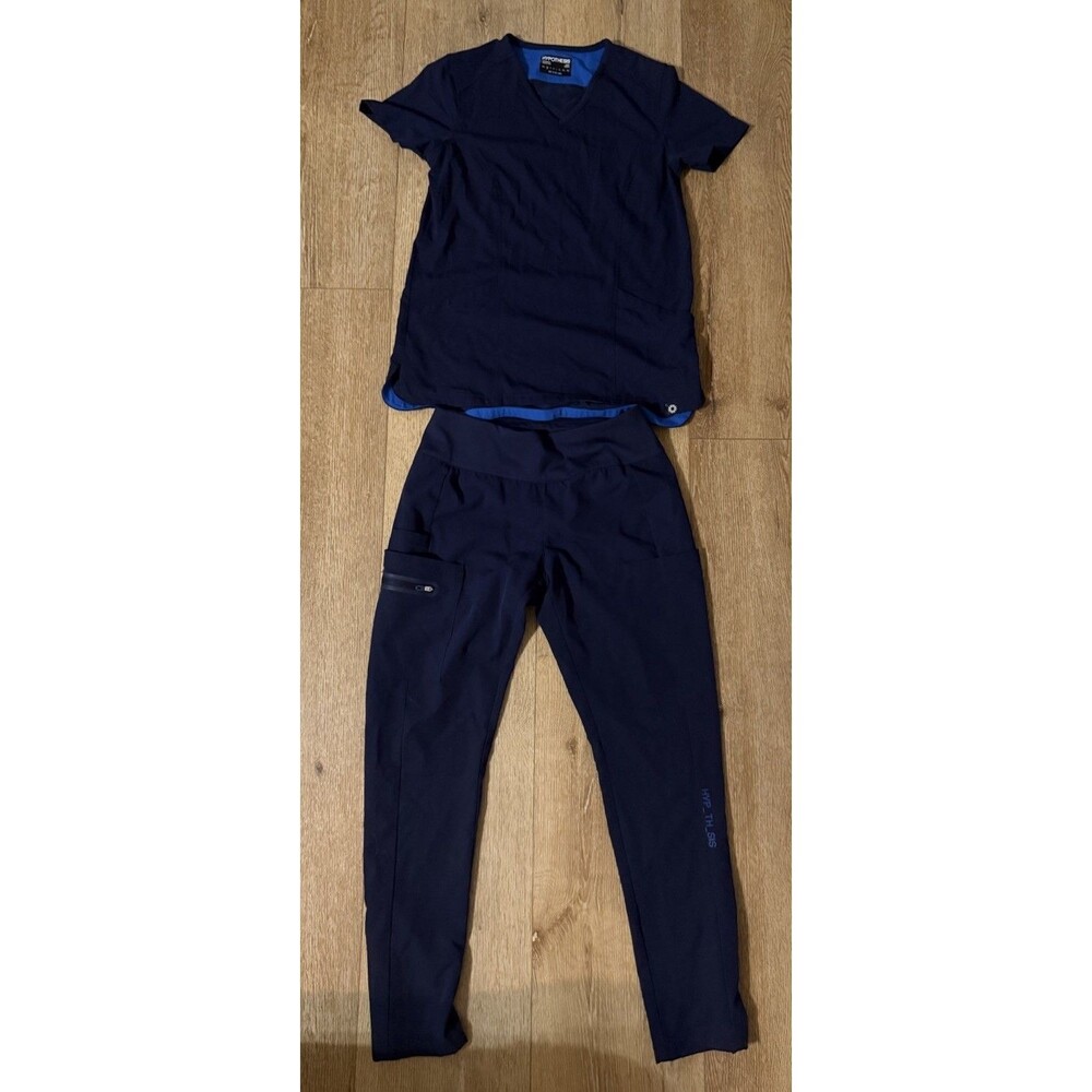 Hypothesis Women’s Navy Blue Scrub Set XS Top Jogger Pants Medical Uniform
